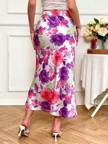 SHEIN VCAY Jupe évasée en mousseline de soie à imprimé floral pour femmes, style printemps/été resort, vacances d'été décontractées, vacances balnéaires bohèmes, style boho chic, concert country, festivals de vacances, plage, style old money