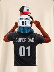 SHEIN Camiseta informal con estampado de la silueta de un jinete que llega al corazón para el Día del Padre, camiseta básica de manga corta para el tiempo libre - Albaricoque - Ver 6