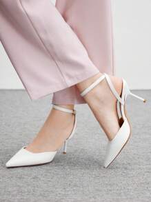 CUCCOO BIZCHIC Sepatu Hak Tinggi Stiletto Ujung Lancip dengan Tali Pergelangan Kaki Warna Putih untuk Wanita, Cocok untuk Beraktivitas Sehari-hari, Kencan, Pesta, Pernikahan, Liburan, Natal, dan Musim Semi. - Putih - View 5