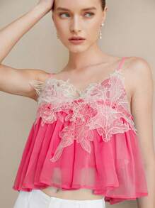BELROSIE Elegant Lady-Like High-End Embroidered White Chiffon Camisole, Fashionable, Suitable For Valentine's Day Baby Pink - Pink - View 1