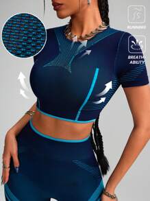 Innovista SeamlessTee, Gym Active T-Shirt, Sweat-Wicking & High-Stretch Fit For Training, No Seam Workout Top, Short Sleeve Crop Top, Hight Stretching, Breathable Fabric, Dry Fit, Sculpting Shapewear, Butt-Lifting Compress & Comfy Aerobic Exercise&Cardio, Yoga & Pilates, Boxing, Hiking & Trekking, Tennis&Golf, Machine & Equipment Training Gear,  Workout Outfits & Tracksuit, Fall Motivation, Mother's Day Gift - Blue - View 2