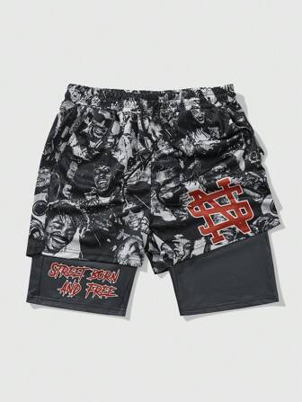 Goth Pantalones cortos góticos para hombres, 2 en 1, aptos para uso diario en primavera y verano, Halloween