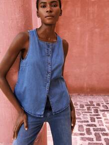 Maija Veste en jean pour femmes, style ajusté casual, couleur bleue