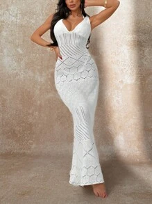 SHEIN Robe cache-maillot robe longue en maille, convient pour diverses occasions