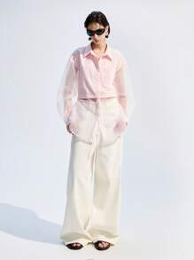 LYSMO Women's Solid Color Long Sleeve Shirt, Fashionable For Summer - Baby Pink - View 10