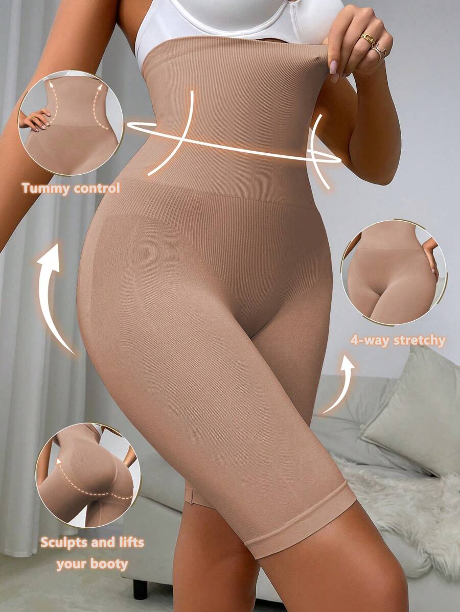SHEIN سروال قصير ذو خصر عالي شكلي وأنيق للصيف - بني - مشاهدة 1