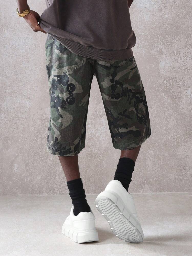 Military-Inspired Cargo Denim Shorts