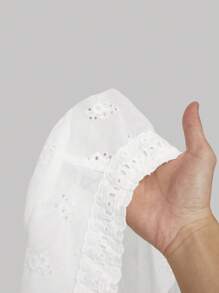 SHEIN MOD 女士刺绣蝴蝶结短袖衬衫，白色