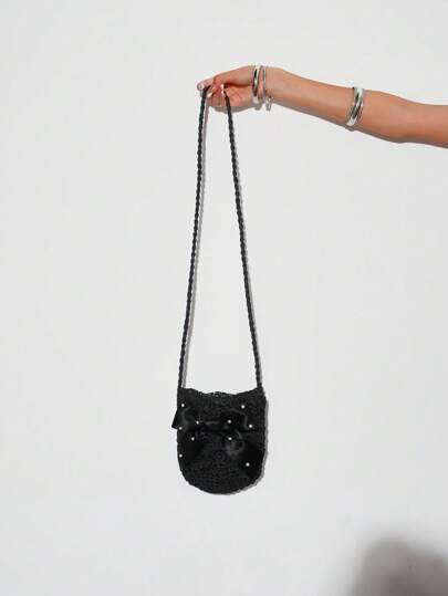 Goth Women's Fashion Bow Decor Casual Shoulder Bag For Daily Use