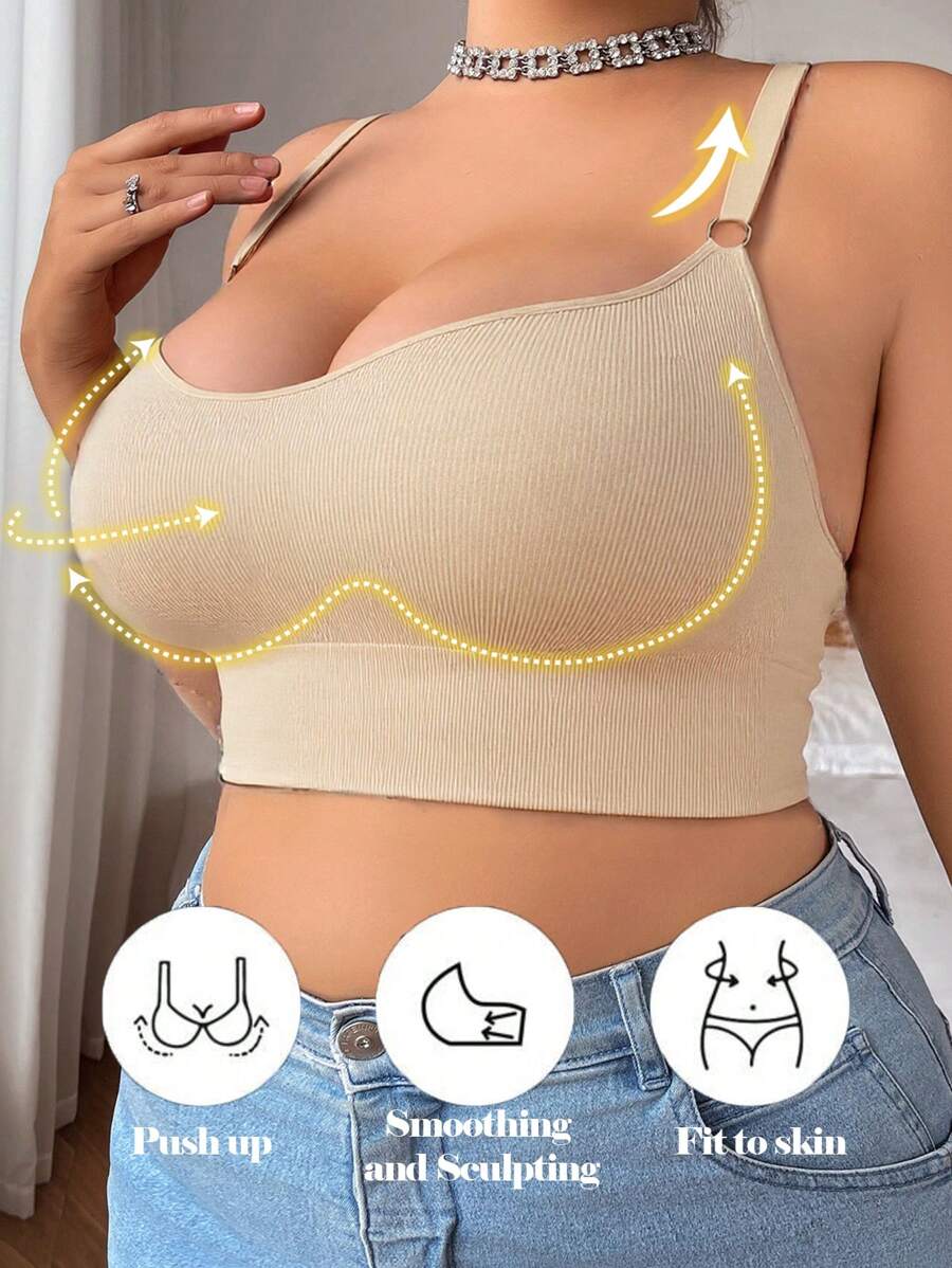 SHEIN 1 pieza Sujetador tipo camiseta sin costuras, inalámbrico, suave y cómodo para mujer de talla grande