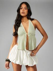 MISSGUIDED Top de tirantes con nudo en la espalda, estilo imperio a rayas, top de muñeca para playa, vacaciones, festivales, moda Y2K, ajuste ceñido - Multicolor - Ver 1