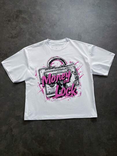 Manfinity EMRG Camiseta casual de manga corta y cuello redondo con estampado de letras para hombre, adecuada para el verano