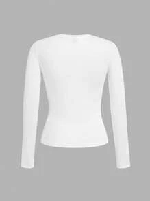 SHEIN EZwear 3pcs/Set Women's Crew Neck Casual Slim Fit Long Sleeve T-Shirt Sets In Deep Pink, Light Pink, White, Suitable For Spring/Summer Autumn And Winter - Multicolor - View 4