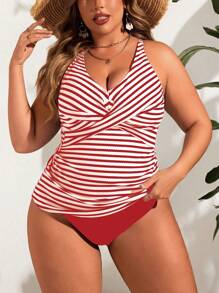 Swim Lushoire Plus Size Tank Top Bikini Set, Fashion For Summer - Red - View 6