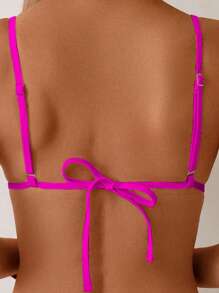 SHEIN 2025新款女士两件套比基尼套装粉色三角系带侧泳裤沙滩度假休闲性感泳装套装，夏季 - 粉色 - 查看 5