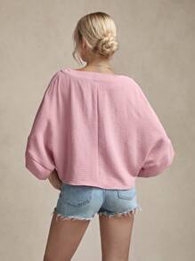 SHEIN LUNE Solid Batwing Sleeve Blouse,Three Quarter Sleeve Tops - Dusty Pink - View 4