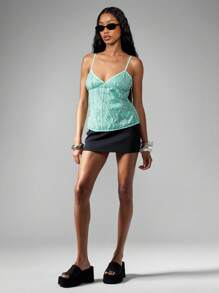 MISSGUIDED Mint Green Sequin Beaded Top Embellished Camisole Y2K Fashion Club Party Festival Summer Cami Tank Sparkly Rhinestone Top - Green - View 3