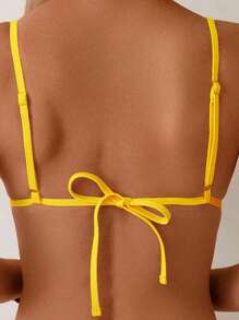 SHEIN 2025新款女士两件套绿色三角系带比基尼泳裤，海滩度假休闲性感比基尼套装 - 綠色 - 查看 5