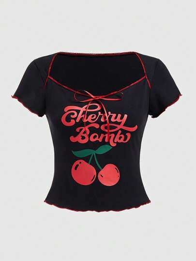 Kawaii Blusa de mujer con estampado de cerezas, diseño de moda adecuado para el verano