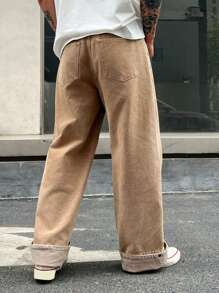 DAZY Pantalones vaqueros rectos informales de hombre con bolsillos en color caqui, para primavera - Caqui - Ver 2