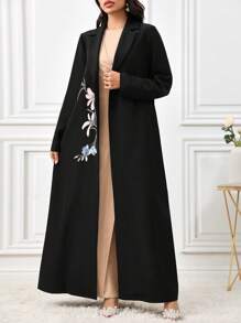 Al Najma Women's Stand Collar Long Sleeve Floral Print Casual Long Arabic Abaya Robe, Modest Elegant Maxi Length Robe Abayas, For Casual Daily/Evening Party