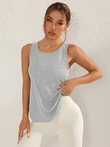 Easithlete Outerwear Round Neck Sleeveless Embossed Mesh Breathable Versatile Sports Top - Light Grey - View 4