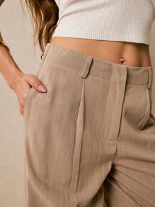 Poéselle 女士休闲宽松斜口袋阔腿裤 - 咖啡棕 - 查看 4