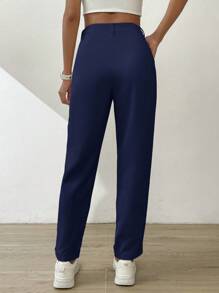 SHEIN Essnce Women's Casual Solid Color Cone Pants, Suitable For Outdoor,Fall - Navy Blue - View 6