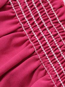 DAZY Vestido de mujer con hombros descubiertos, cintura fruncida y manga corta en línea A, ropa de vuelta al colegio y atuendos de vacaciones para mujeres - Rosa - Ver 7