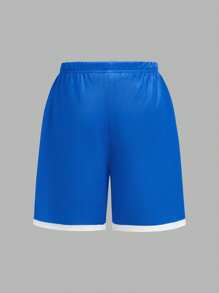 SHEIN Tween Boys Loose Fit Sports Set, Round Neck Graphic Short Sleeve T-Shirt & Shorts, Suitable For Basketball, Outdoor Fitness And Sports - Blue - View 7