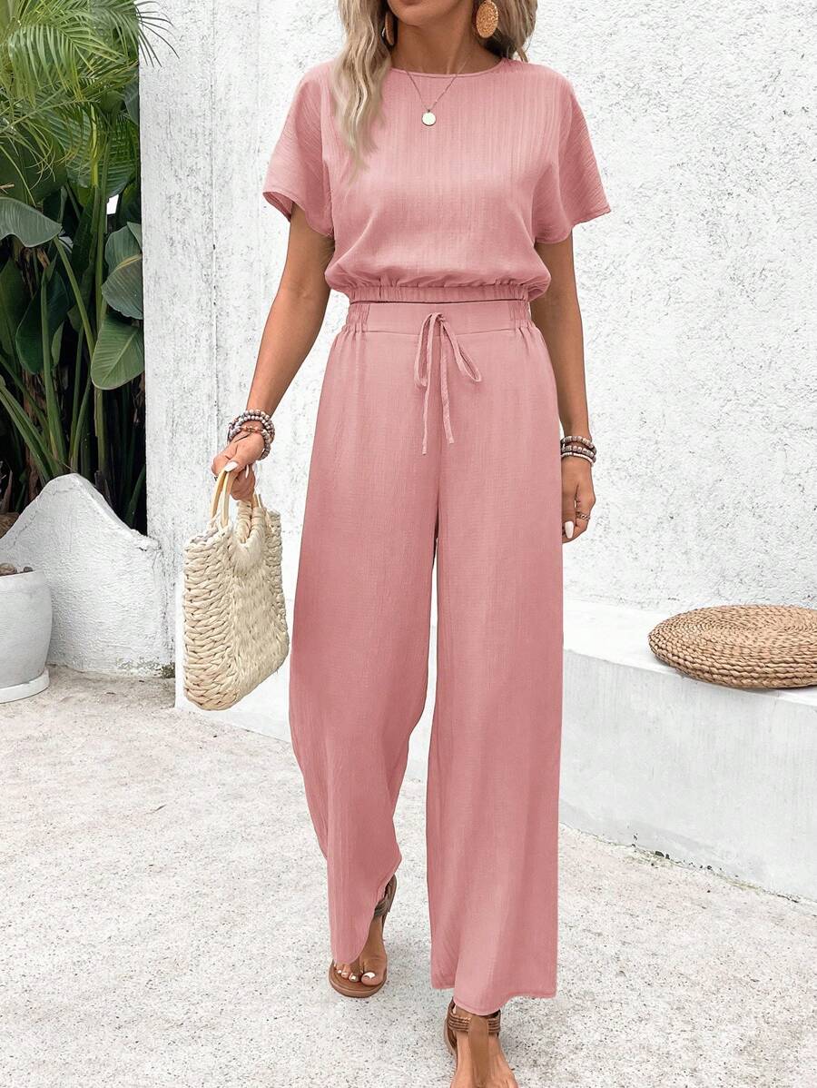 SHEIN Frenchy Women Two Pieces Outfits For Daily Wear Summer Pink Casual - Pink - View 1