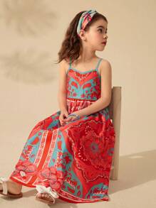 SHEIN 年轻女孩雪纺碎花吊带裙 - 紅色 - 查看 4