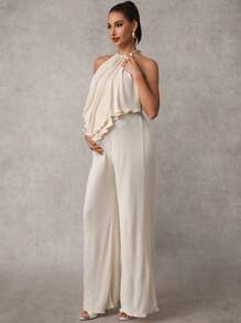 MaterniChic Maternity Two Pieces Suits Classy Outfits For Baby Shower Women Summer Clothing - Apricot - View 3