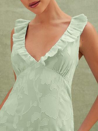 L'Amorae Blommig texturerad skiktad volang Maxiklänning