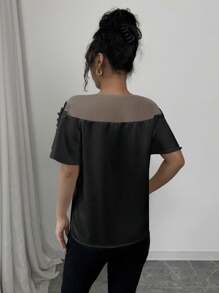 Elenzga Lace Patchwork Short Sleeve Dress, Fashionable For Summer