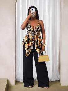 BamGleam Camiseta sin tirantes con corte asimétrico con estampado total para mujer para el verano - Multicolor - Ver 3