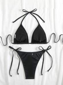 Swim EVENT Solid Color Bikini Swimsuit For Summer Beach Vacation - Black - View 2