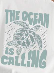 Manfinity Joysei Camiseta de tirantes con estampado de tortuga marina "Llamada del océano" para hombre talla grande, apta para el verano
