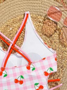 SHEIN Traje de baño de una pieza de moda para niñas preadolescentes, verano - Multicolor - Ver 5