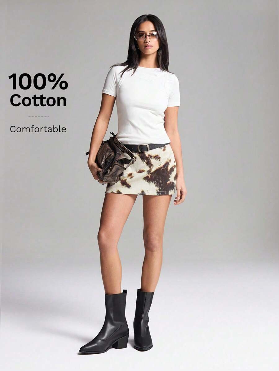 LYSMO 2025年新款波西米亚风女装牛仔印花迷你裙