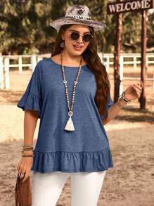EMERY ROSE Plus Size Solid Color Short Sleeve T-Shirt, Casual & Fashionable For Everyday Wear,Summer Clothes,Vacation Outfits Woman / Vacation