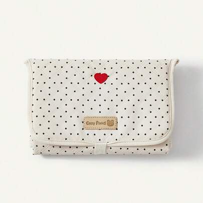 Cozy Pixies Heart Design Polka Dot Portable Diaper Changing Pad, Suitable For Use With Diaper Bags