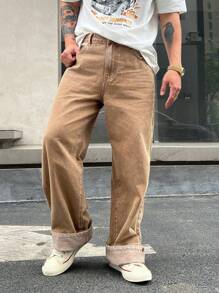 DAZY Pantalones vaqueros rectos informales de hombre con bolsillos en color caqui, para primavera - Caqui - Ver 4