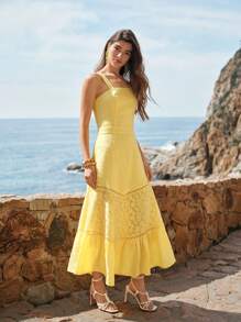 MOTF PREMIUM LINEN CONTRAST LACE DRESS