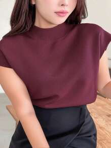 Dazy Plus Plus Size Women's Red Raglan Sleeve Fitted Knit Top Linen - Burgundy - View 1