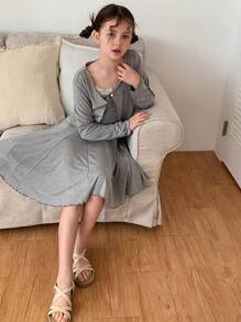 DAZY Conjunto de 2 piezas de ropa de otoño para niña preadolescente - Gris - Ver 5