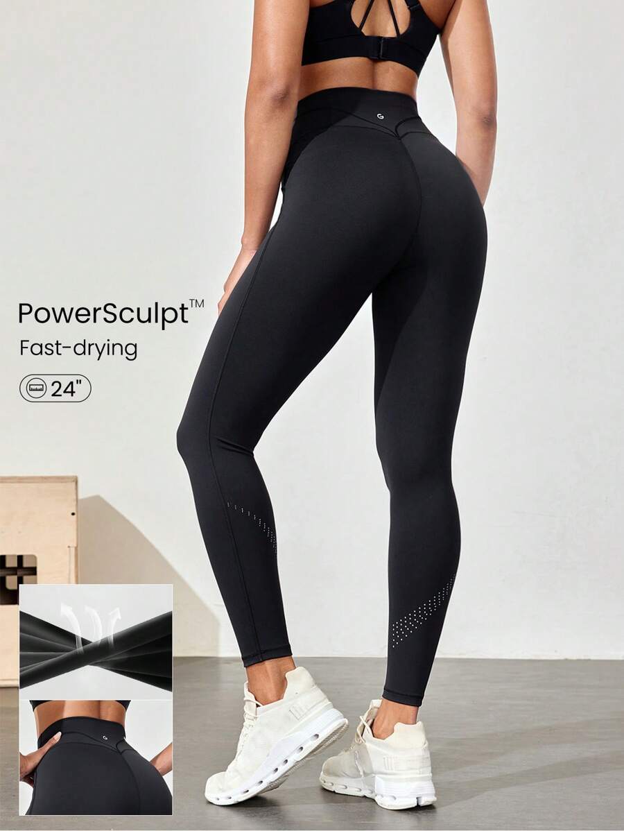 GLOWMODE 24 英寸 Powersculpt™ 修身臀缝反光下摆紧身裤高强度健身跑步训练健身房 - 黑色 - 查看 1