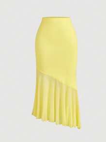 SHEIN MOD 黄色褶皱不对称下摆复古浪漫女士两件套，派对装，复古连衣裙晚礼服旧钱风格单身女郎礼服性感礼服生日装巡航女士装返校节礼服