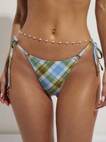 COSMINA Slip bikini da donna per spiaggia estiva con lacci ai lati a quadretti
