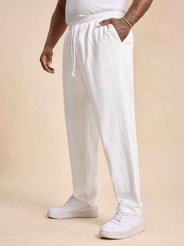 EASEVO Pantalon casual blanc tressé coupe slim grande taille pour hommes